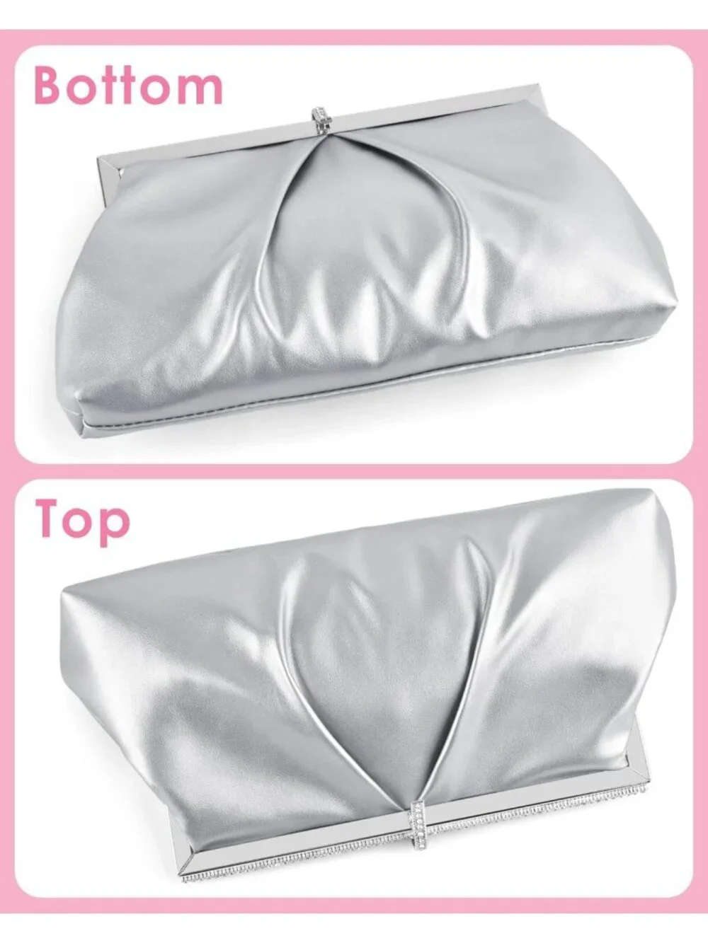 Women's Silver Pu Leather Clutch Purse For Formal Evening Shoulder Party Bag